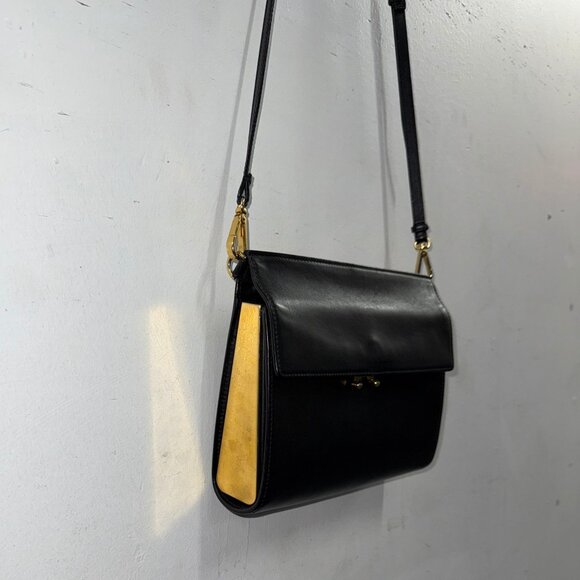 MARNI black leather gold brass frame crossbody shoulder bag - Picture 6 of 12